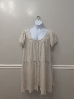 Lands' End Women's 100% Linen Dress Semi- Sheer Oatmeal/Beige 3X Beach Summer